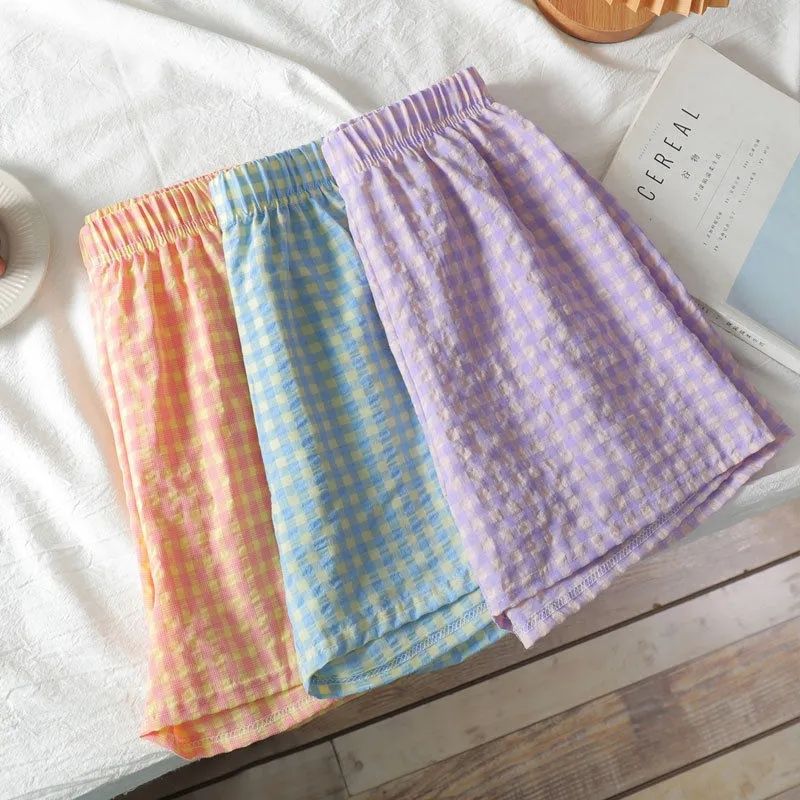 Summer Pajama Pants High Waist Sports Pants Thin Pants Women's Summer Plaid Wide Leg Pants Loose Home Casual Pants Shorts
