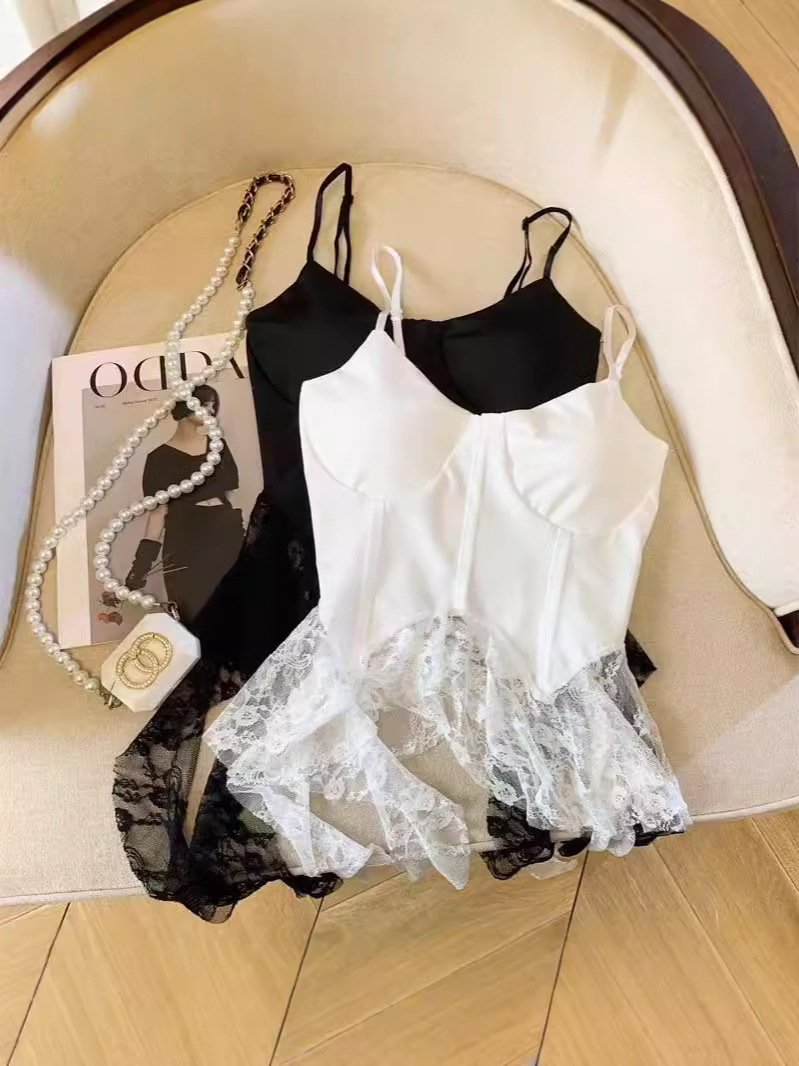 Spring and Summer French Style Niche Design Stylish Slimming Look Elegant Lace Asymmetrical Niche Slimming Look Ribbon