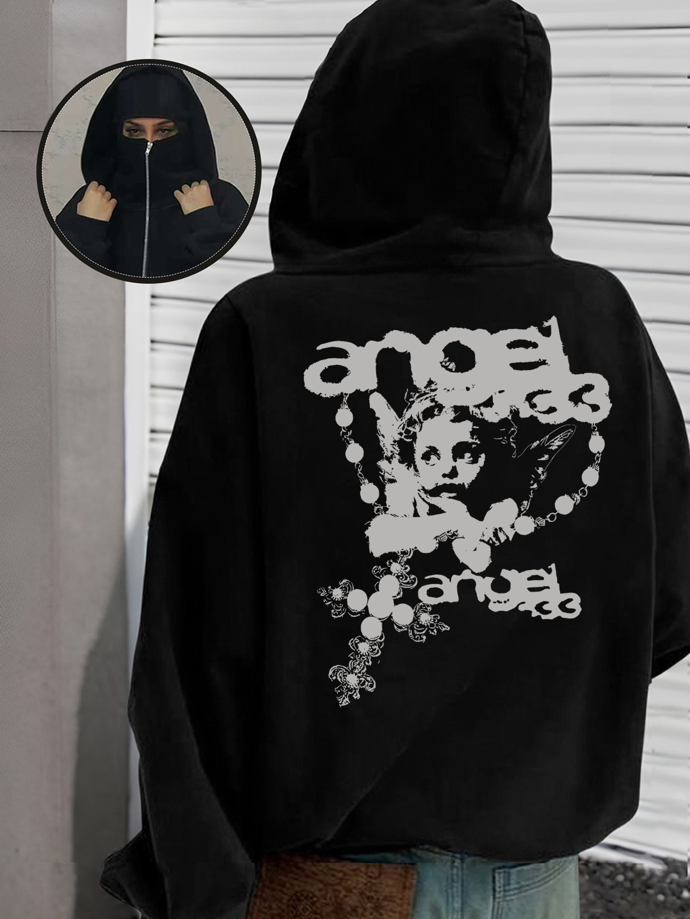 230g Sweatshirt/100% Polyester/Ladies Fashion Girl Print Street Style Barack Double Hooded Double Collar Sweatshirt