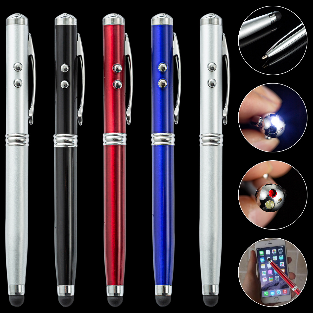 Four-in-one touch screen capacitive pen office metal ballpoint pen advertising pen printable LOGO metal pen LED light pen