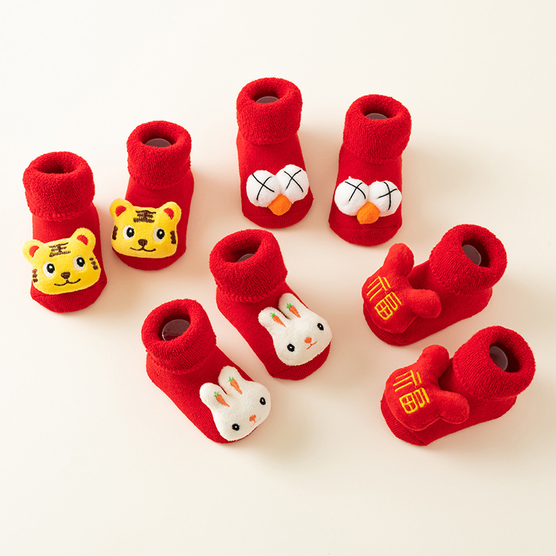 Picture of Newborn baby socks autumn and winter baby warm fleece-lined red terry non-slip Christmas floor socks toddler socks wholesale