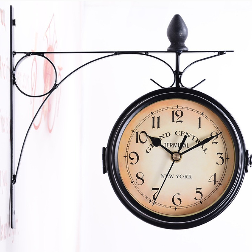 Picture of European-style home creative clocks and wrought iron wall clock manufacturers wholesale retro decorative living room clock double-sided wall clock