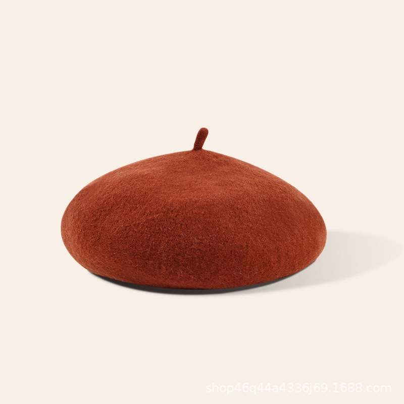 Picture of New Year Autumn and Winter Red Woolen Beret Fashionable Warm Girls Painter Hat Children's Parent-Child Winter Hat Women