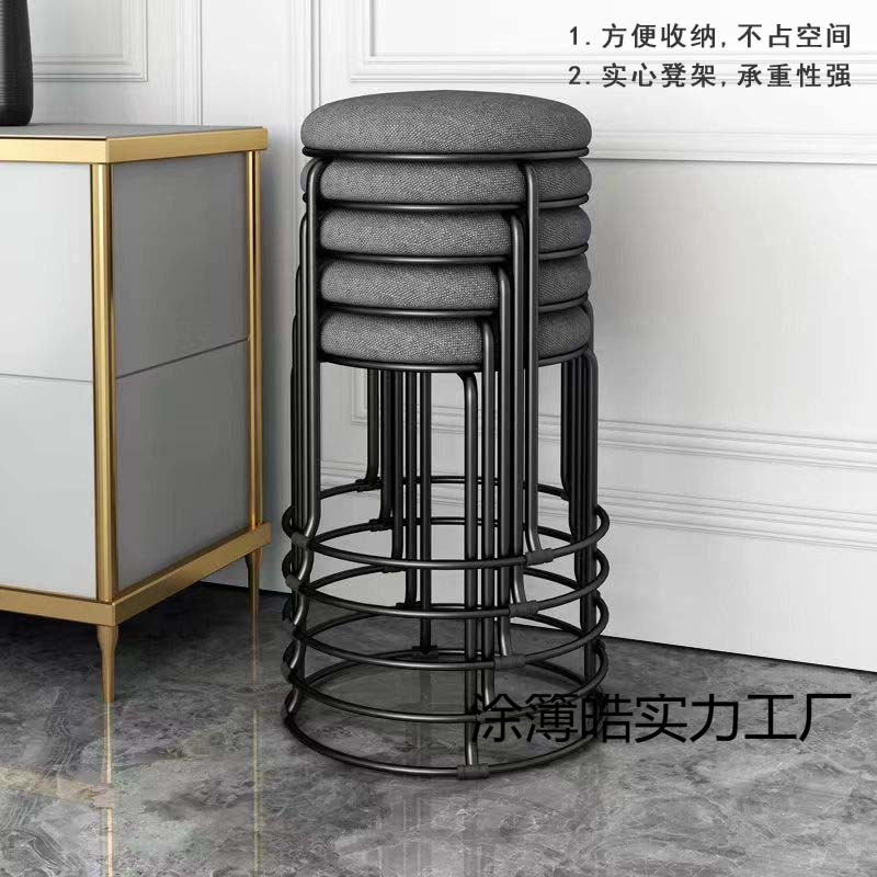 Rebar round stool household Internet celebrity small stool can be stacked durable round stool, Nordic dining table stool, modern simple bench