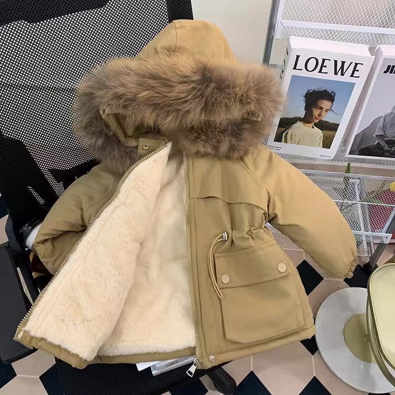 Picture of Girls' cotton-padded clothes winter 2023 new children's Korean-style mid-length cotton-padded clothes baby fleece-lined thickened coat parka clothes