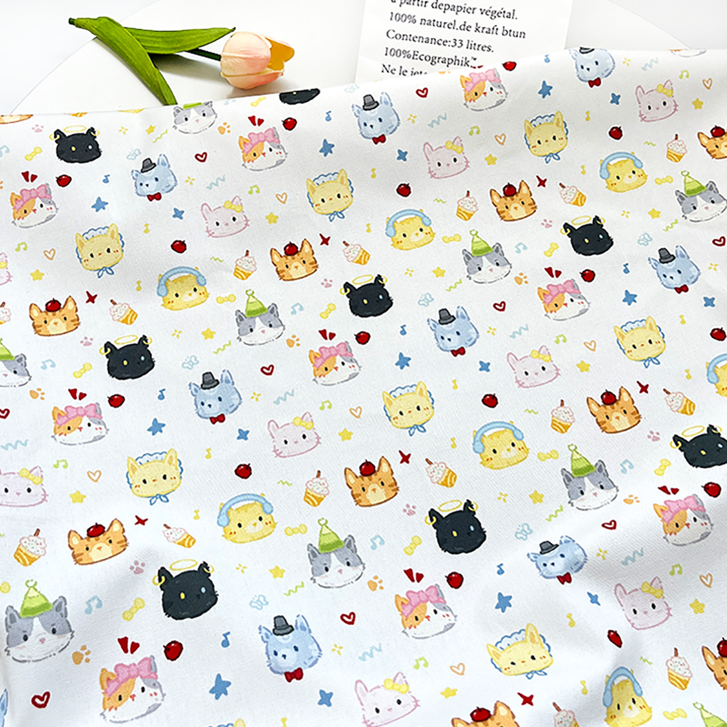 Kitten Head Full Cotton Canvas Bag Jacket Vest Handmade DIY Fabric 1.5m Width 1.0m Price