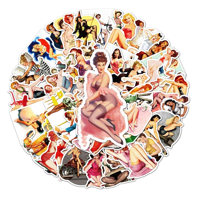 50 retro poster girl graffiti personality cross-border sexy beauty DIY skateboard luggage stickers waterproof