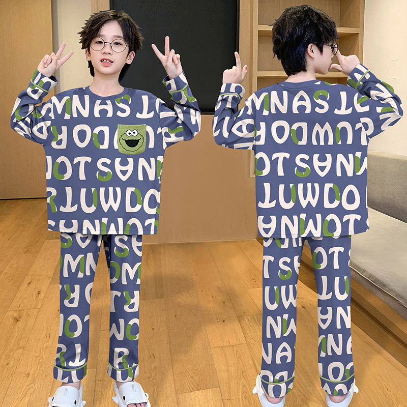 Picture of 2025 Kids Ins Spring and Autumn Long Sleeve Children's Round Neck Imitation Cotton Pajamas for Boys and Girls suit Home Clothes