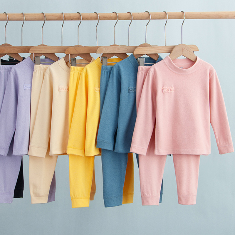 Children's underwear suit boys' brushed long johns girls' brushed bottoming honeycomb baby homewear pajamas