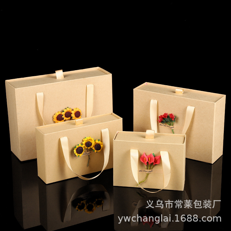 Vintage Kraft Paper Clothing Drawer Gift Packaging Box Tea Creative Kraft Paper Gift Box Rectangular Hard Box Empty Box