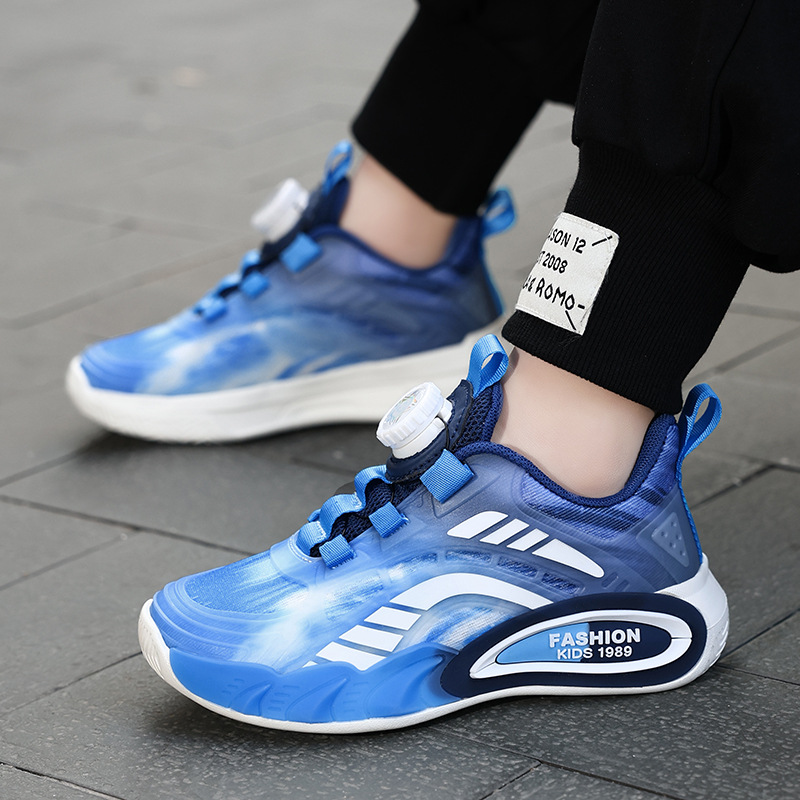 2025 Popular Button Kidsren's Sports Shoes for Middle-Aged and Older Boys and Girls Soft Sole Thick Sole Non-Slip Breathable Student Running