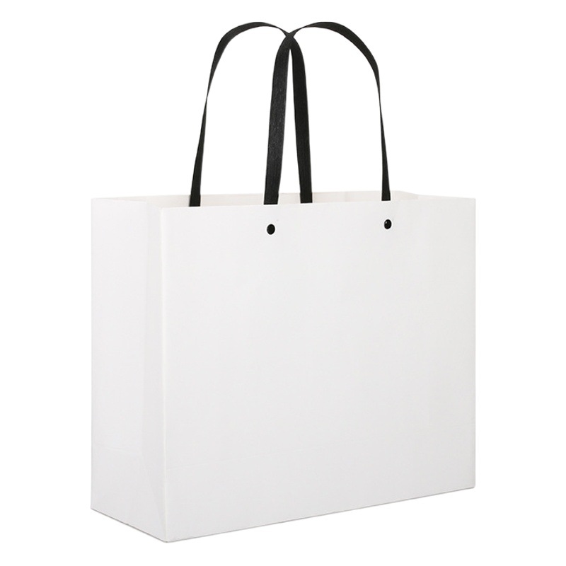 Simple Nailing Ten Strand Flat Rope Gift Packaging Handbag Cardboard Offset Printing Printable logo Clothing Paper Bag