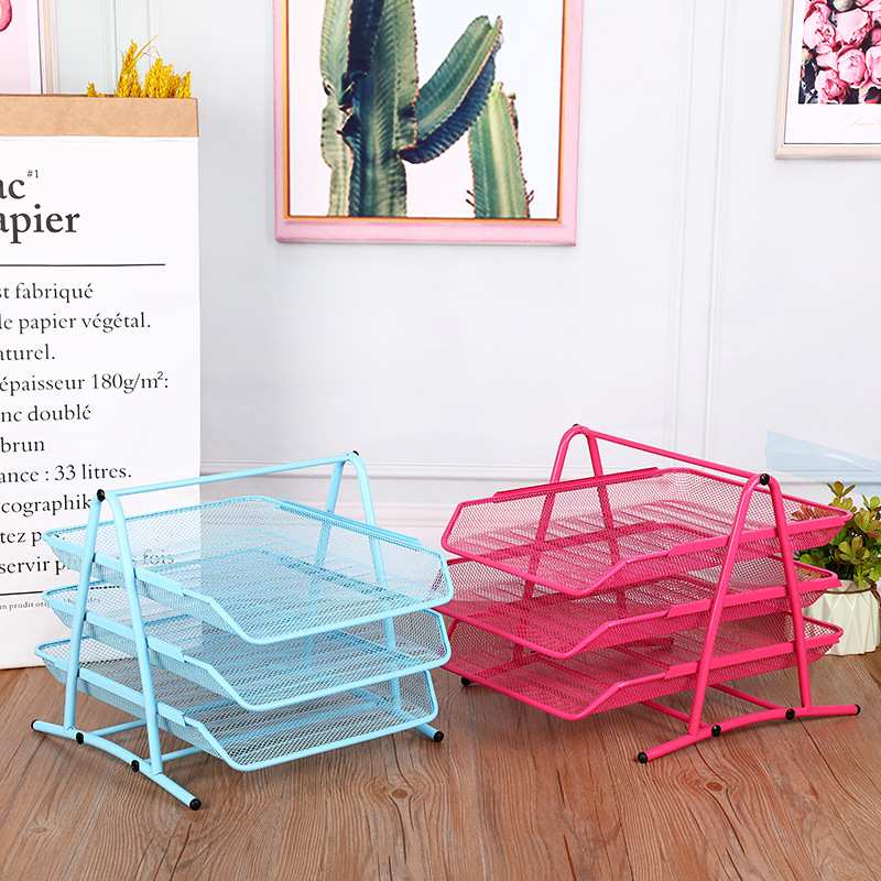 Picture of Hot selling metal iron net three-layer file tray file basket simple office supplies storage file rack wholesale