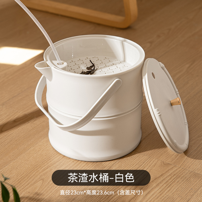 Picture of Plastic Light Luxury Tea Bucket Tea Table Tea Tray Waste Water Bucket Drainage Pipe Tea Set Trash Bin Tea Bucket Drainage Bucket Tea Scrap Bucket
