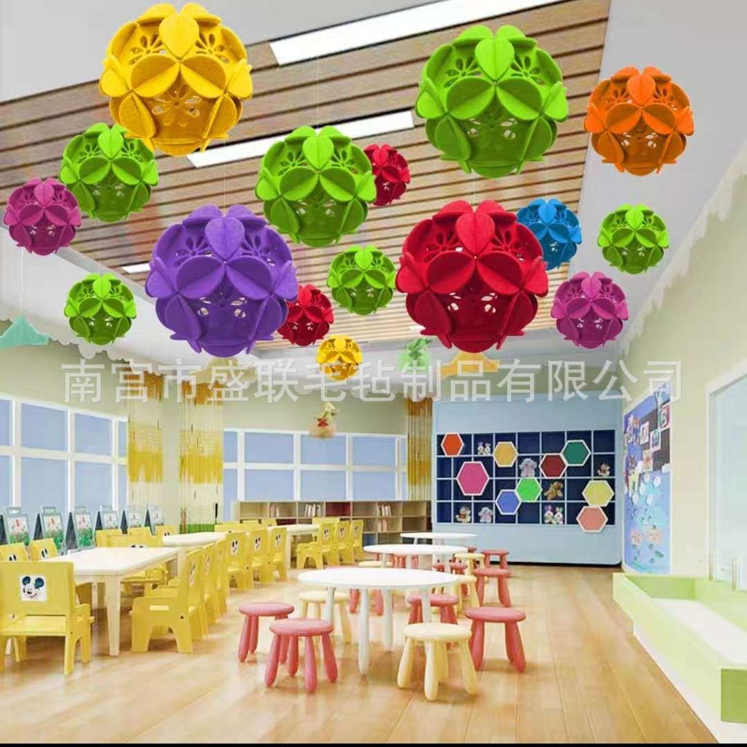 Christmas candy color felt flower ball Hotel School mall holiday party scene layout pendant DIY material