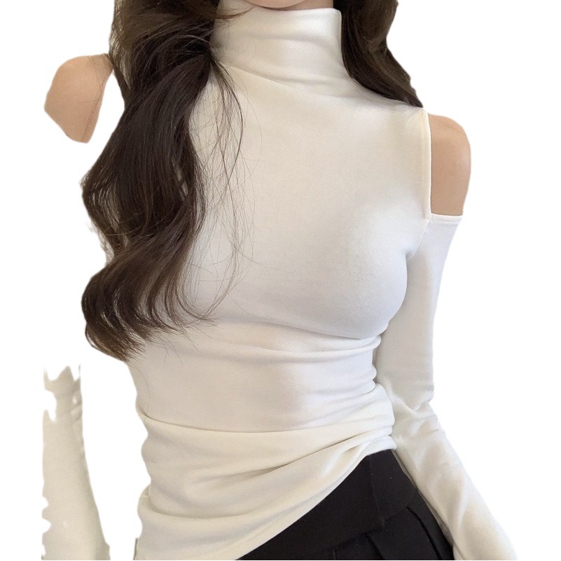 Women's half turtleneck bottoming shirt Spring and Autumn New Hong Kong style design off-the-shoulder inner wear slim-fit long-sleeved top inner wear fashion