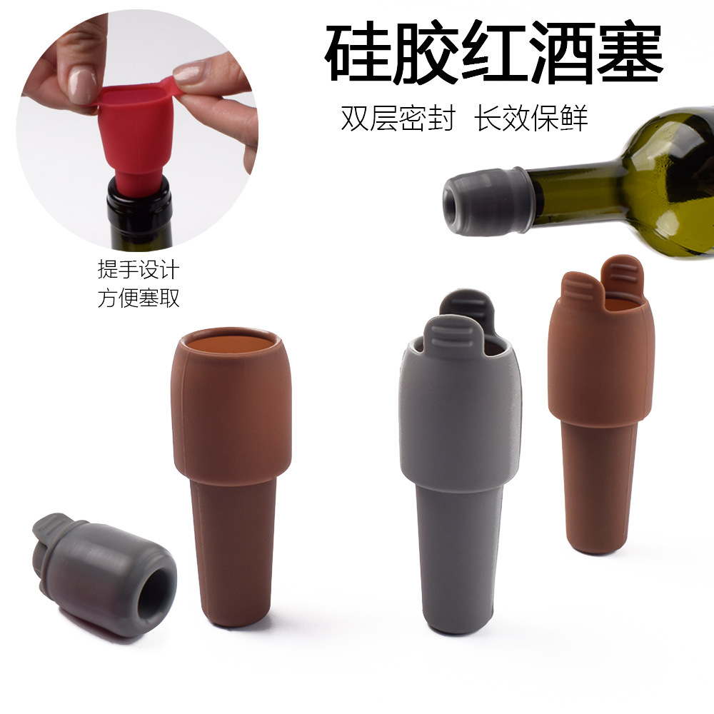 Picture of Universal Handles Wine Cork Soft Silicone Wine Cork Champagne Cork Double Sealing Anti-shedding Bottle Cork Wine Sealer