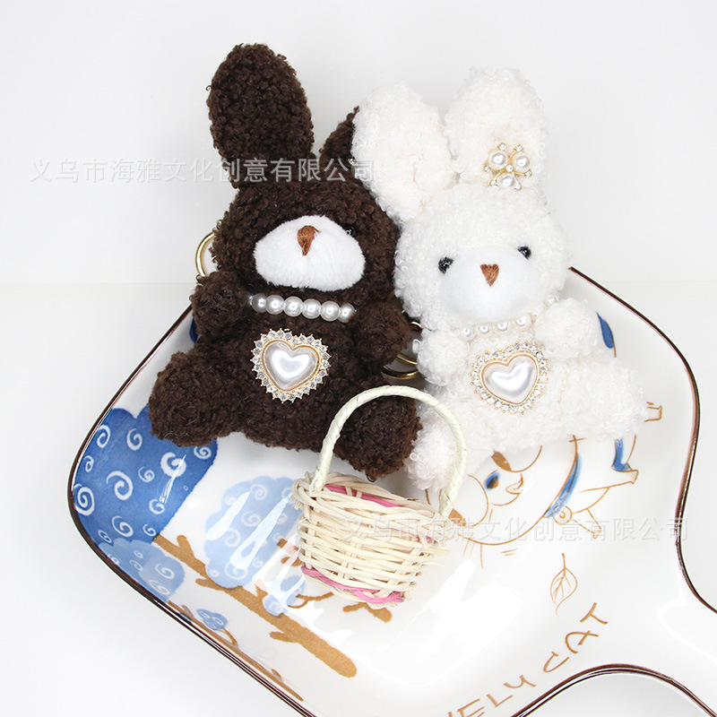 Japanese and Korean Cute Cartoon Rabbit Pearl Love Alloy Pendant Mobile Phone Bag Keychain Pendant Car Pendant