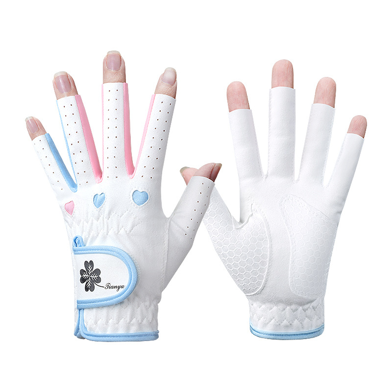 Picture of Golf Gloves for Women Korean Style Half-Finger Non-Slip Golf Microfiber Gloves Breathable Wear-Resistant Gloves 1 Pair