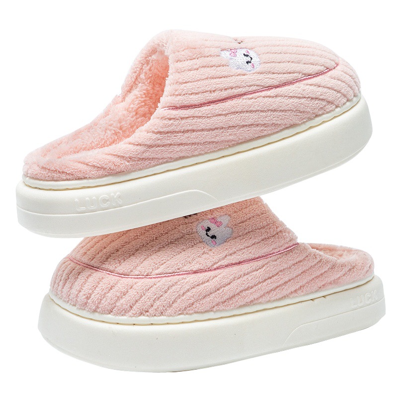 Cartoon cute warm couple cotton slippers men's thick bottom mute home shit feeling winter furry slippers women Wholesale