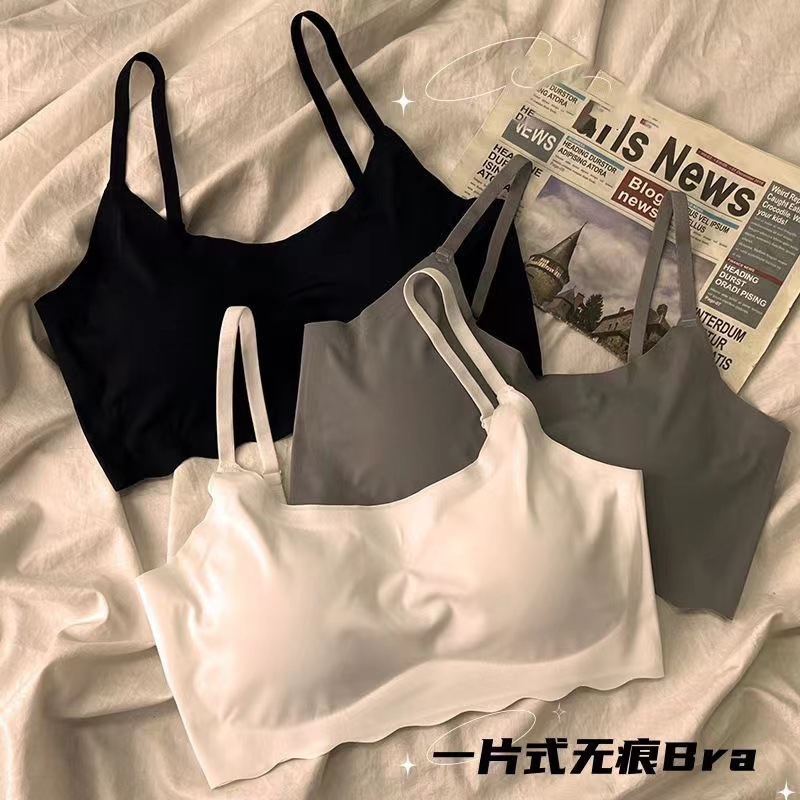 Seamless Ice Silk Inner Clothing Girl's Sling Sports Bra Without Steel Rings Students Gather Chest-revealing Small Vest for Summer Cool