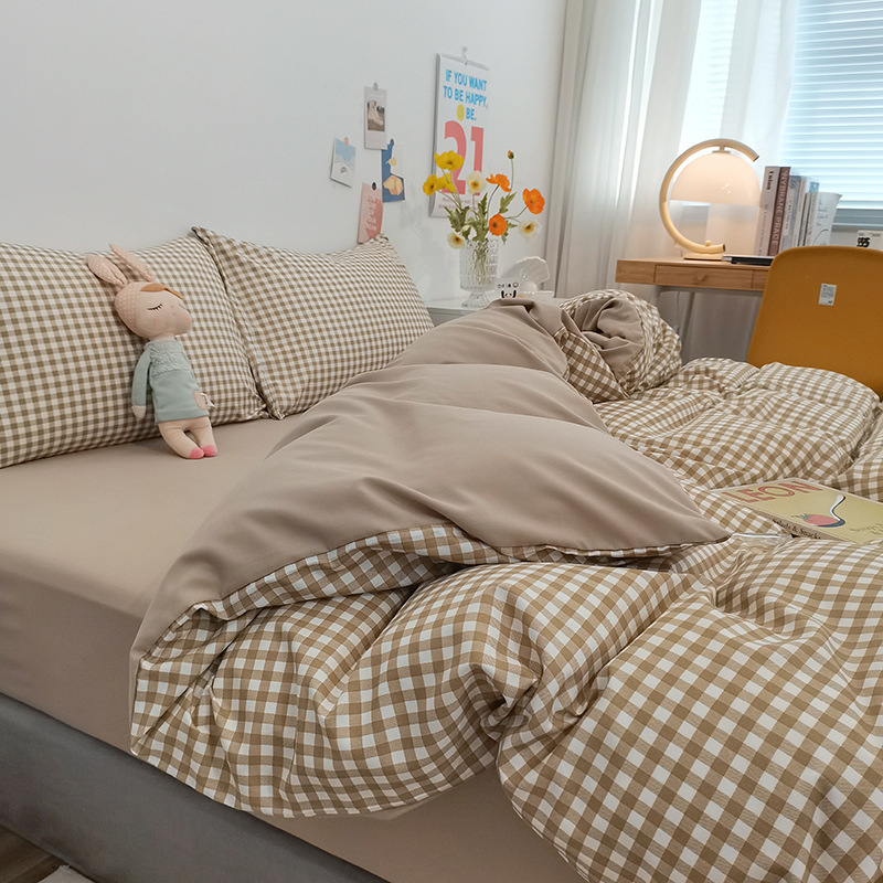 Brushed Washed Cotton Four-Piece Set for Naked Sleeping Modern Simple Student Bed Three-Piece Set Wholesale Manufacturer Sales