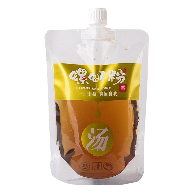 500ml Stock Disposable Transparent Sealed Nozzle Takeaway Stall Snail Noodle Soup Vacuum Bag Bag