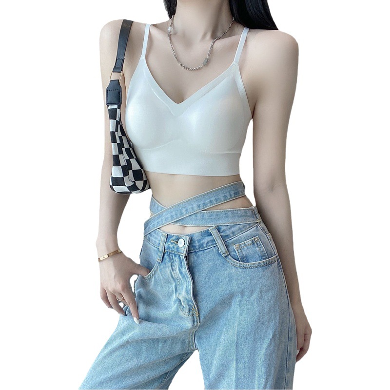 Hot Girl Sling Large U-shaped bra Thin Shoulder Off-line Buckle French Triangle Cup Seamless Steel Ring Beautiful Back Women's Underwear