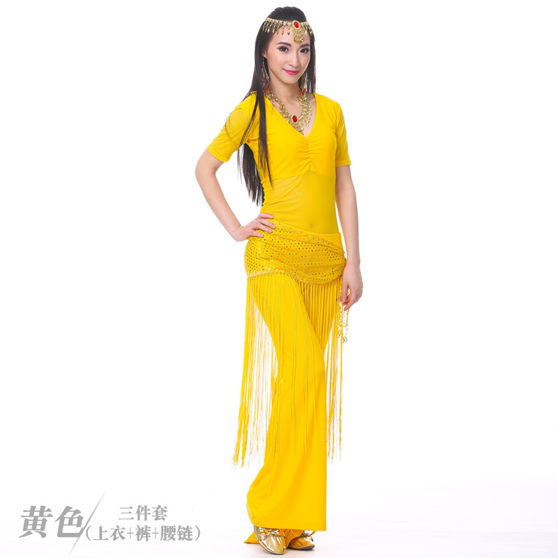 Picture of Dancer's Mid-crumpled Semi-transparent Yarn Short-sleeved Belly Dance Clothes Practice Clothes Clothing Practice Clothes suit New Summer