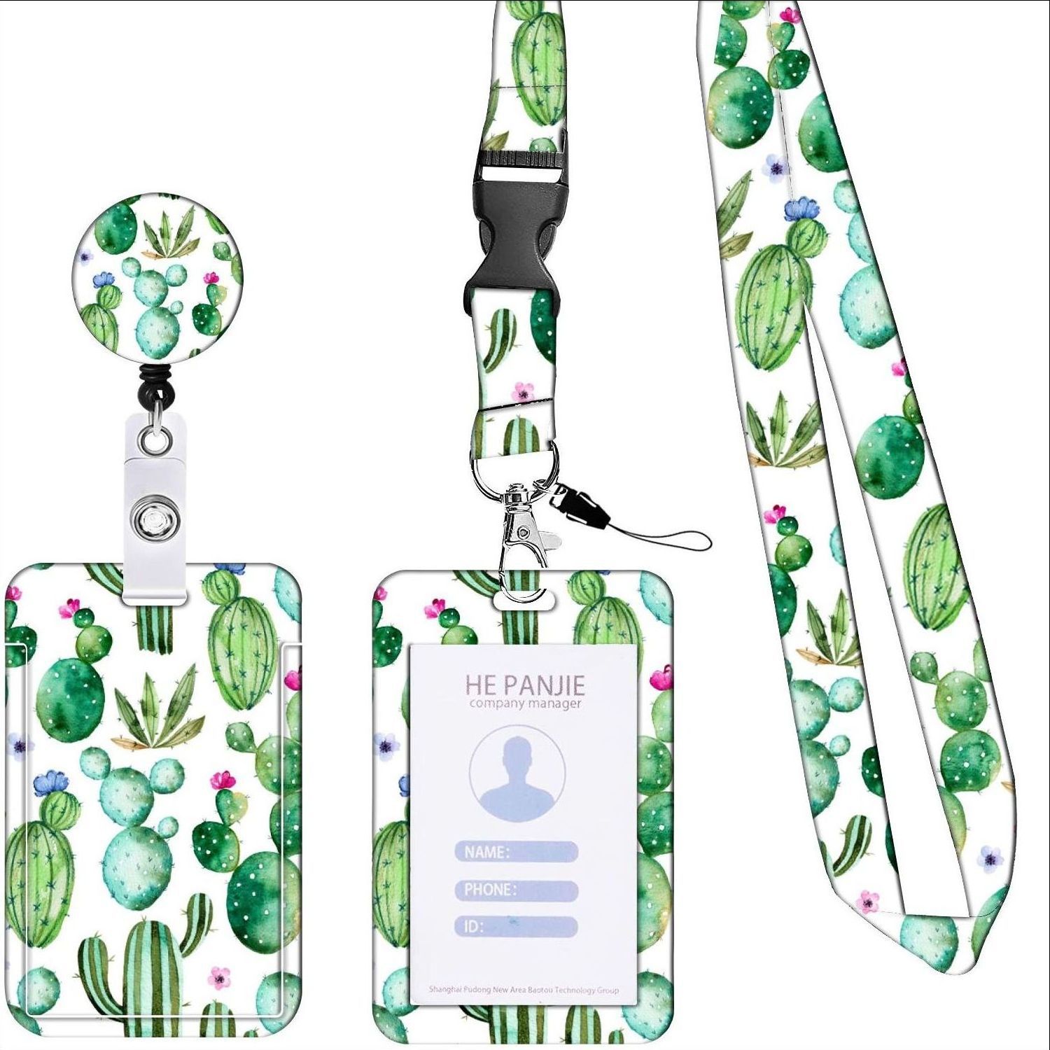Picture of Retractable easy-pull buckle Badge clip small floral pattern ID card holder ID lanyard easy-pull telescopic buckle
