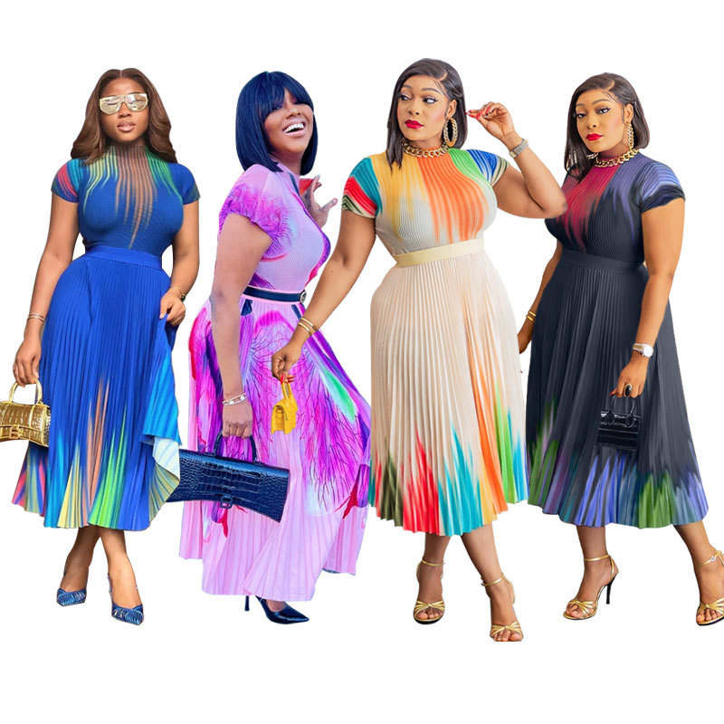 European and American Women's Casual plus size dress Summer Foreign Trade Short-sleeved Dress Fashion Long Dress Oversize Dress