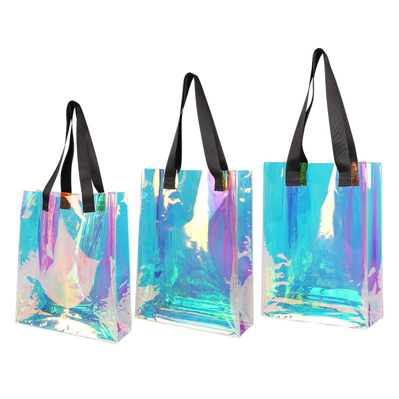 PVC Handbag Laser Cosmetic Bag Transparent Colorful TPU Shopping Bag Ins Plastic Hand Gift Bag Jelly Transparent