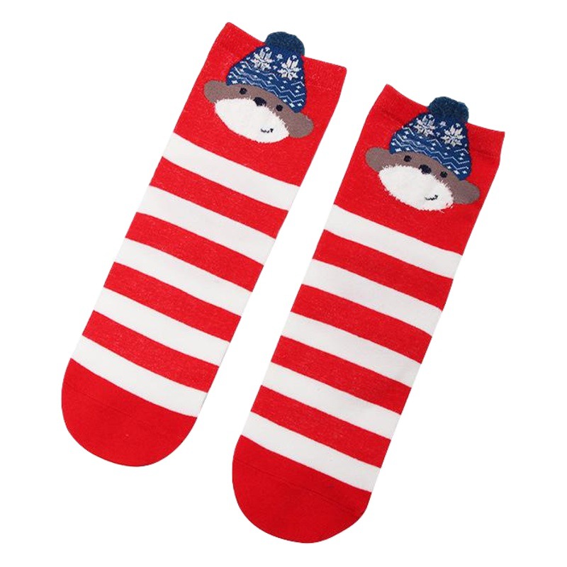 Foreign Trade Ladies Cartoon Spring Socks Cute Elk Christmas Socks Mid-Tube Stereo Ears Christmas Socks Red Socks