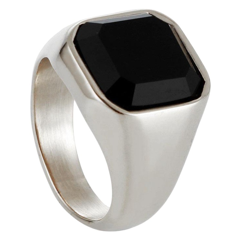 Foreign trade hot titanium steel black gem ring European and American necklace tide men and women personality stainless steel square ring