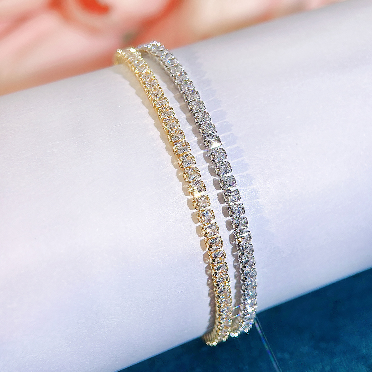 Ultra-Exquisite Light Luxury Full Diamond Single Row Tennis Thin Bracelet for Women Hip-Hop Fashion Normcore Versatile High-Quality Zircon Bracelet for Men