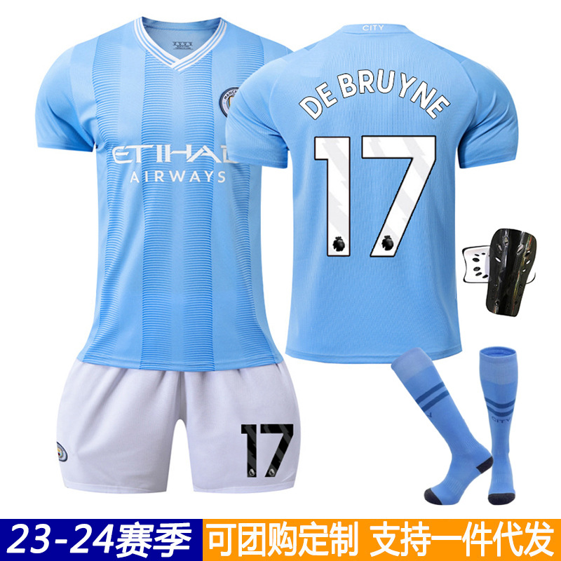 2324 New Manchester City Correct Home Football Suit 17 De Braune 9 Harland Jersey Set Children's Wholesale