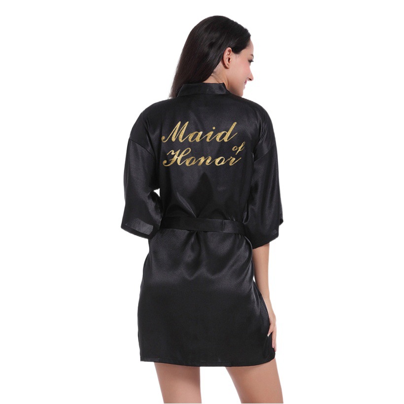 Gold-Stamped Maid of Honor Wedding Cardigan Robe, Summer Thin Chief Bridesmaid Robe, Imitation Silk