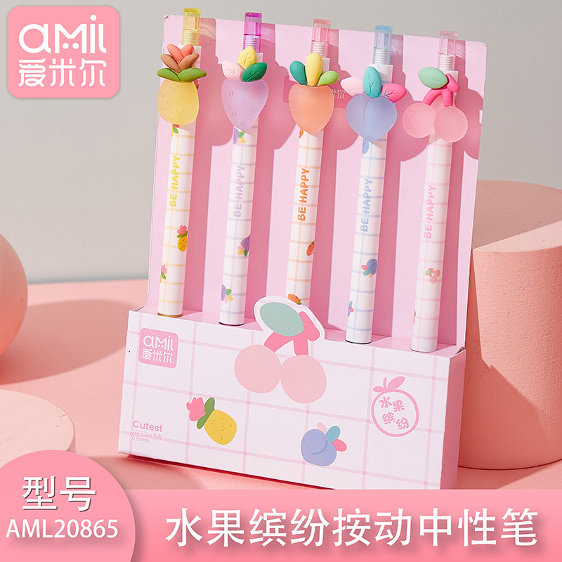 Picture of Aimir press gel pen fruit water pen students use exam carbon black water-based signature refill 0.5 Press