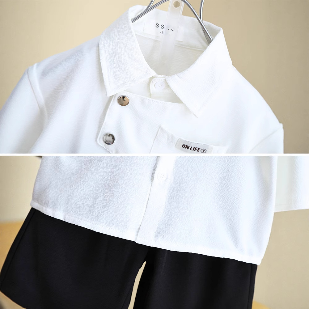 Picture of 8164 Children's Summer Shirt Set 2025 New Boys Short Sleeve Shorts Two-Piece Set Baby Shirt Summer Trendy Style