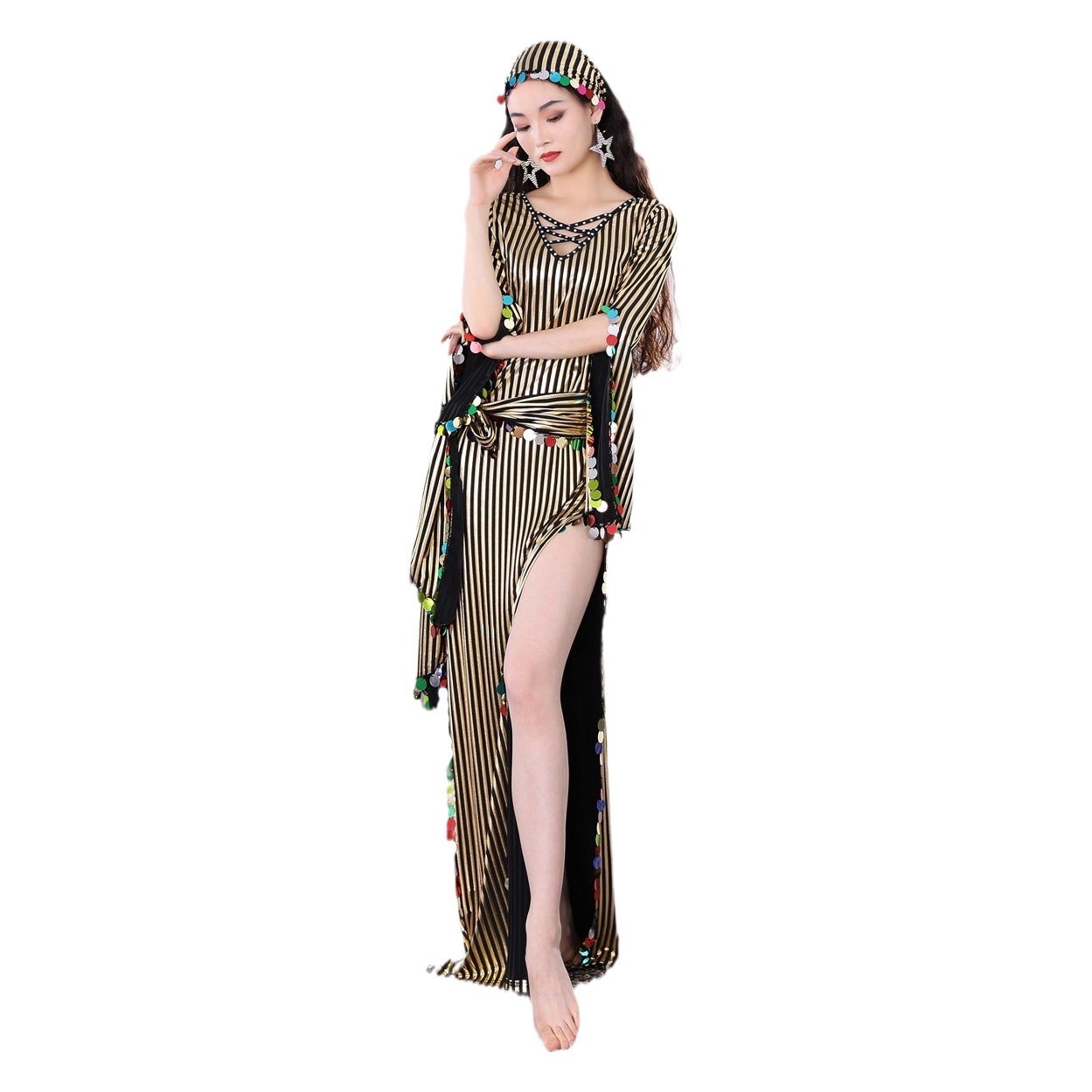 Belly dance gilded sequined robe baladi folk saidi rattan stick dance oriental dance dance dress 5088