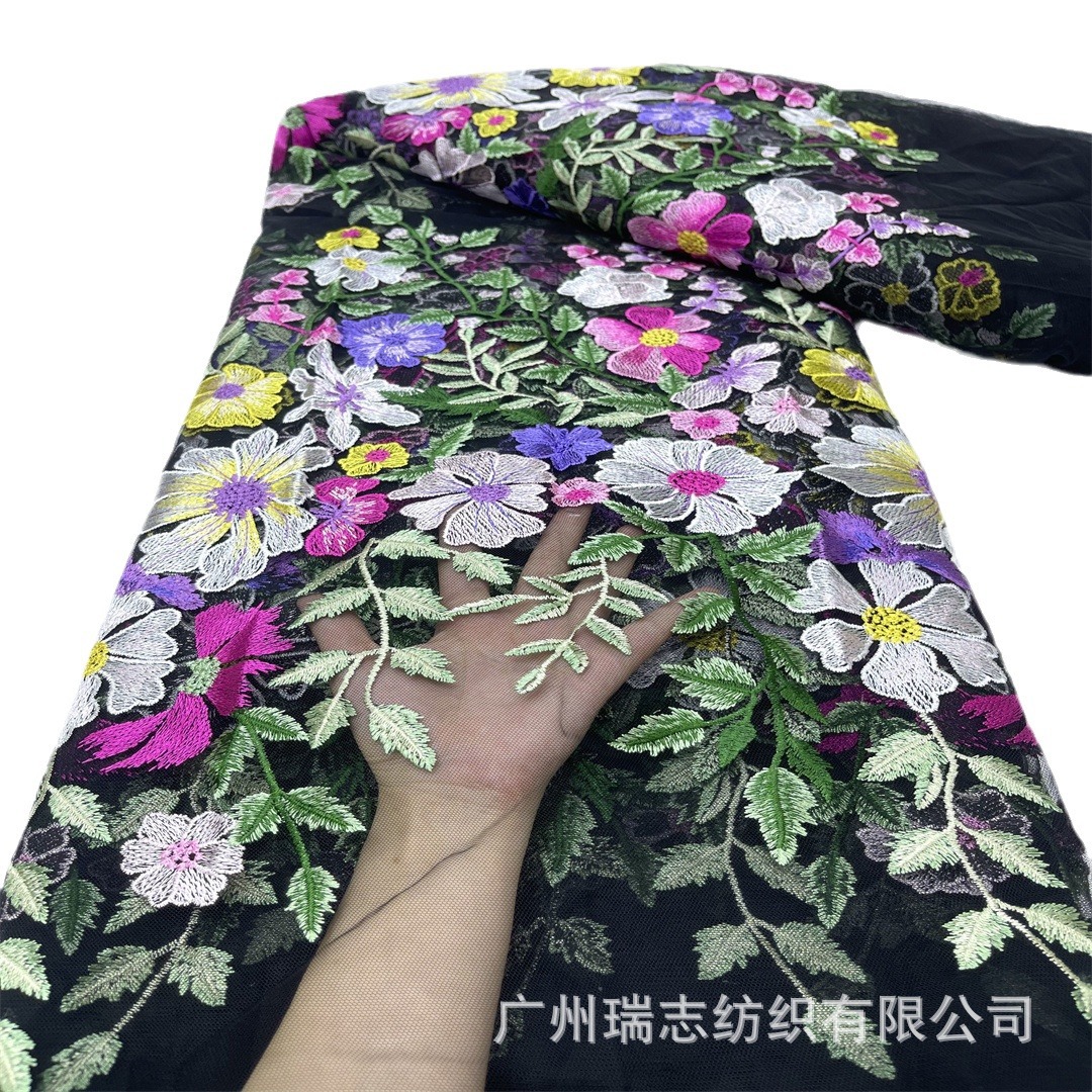 Picture of Small Fresh dress Dress Embroidered Mesh Fabric Spring and Summer Multicolor Flower Fashion Cheongsam Hanfu Embroidered Fabric