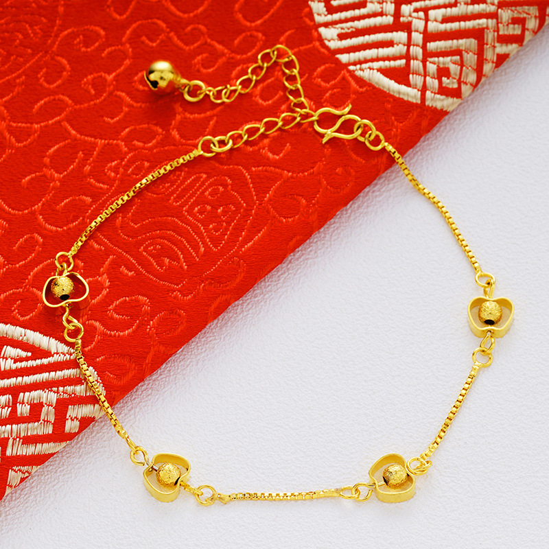 Picture of Vietnam Sand Gold Fashion Anklet Brass Plated 24k Gold Bell Double-Layer Turn & Bead Foot Ornaments Women's Foreign Trade Euro Gold