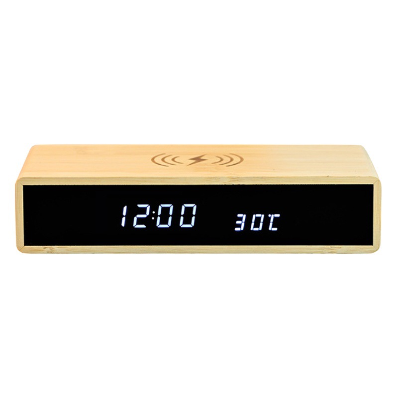 Cross-Border Wooden 10W Fast Charging Wireless Charging Alarm Clock Digital Display Multifunctional Desktop Wooden Clock Wooden Alarm Clock