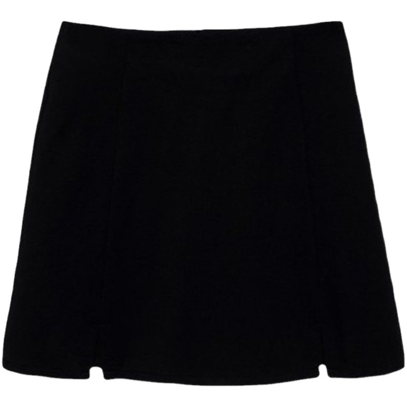 Solid Color Double Split Black Skirt 2021 Summer Korean Style Slim-fit High Waist Slimming Hip A- line Skirt for Women
