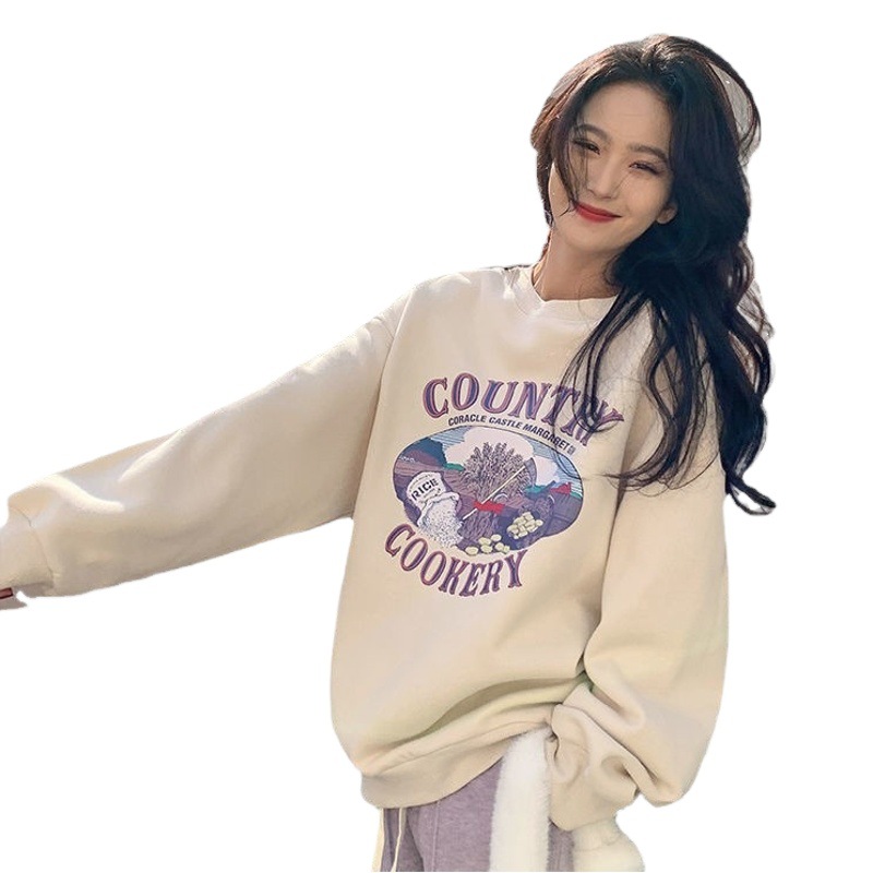 Autumn and Winter Thin Sweatshirt Women's 2024 New Korean-style Fashionable Loose Stylish All-match Student Printed Jacket Trendy