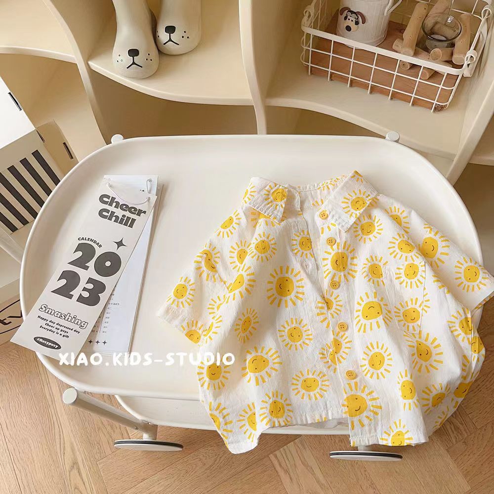 Picture of Little Sun Vacation Style Kidsren's Summer Short-Sleeved Shirt Boys Lapel Shirt Baby Top Jacket Thin Section