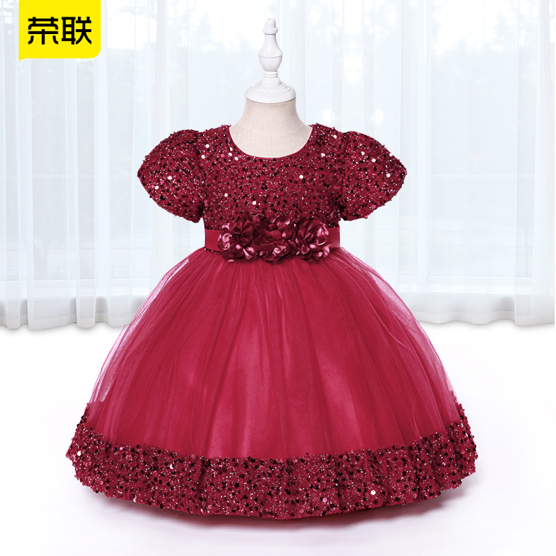 One-year-old dress baby girl children's dress Princess dress flower girl wedding dress puffy skirt Europe and the United States foreign trade wholesale cake skirt