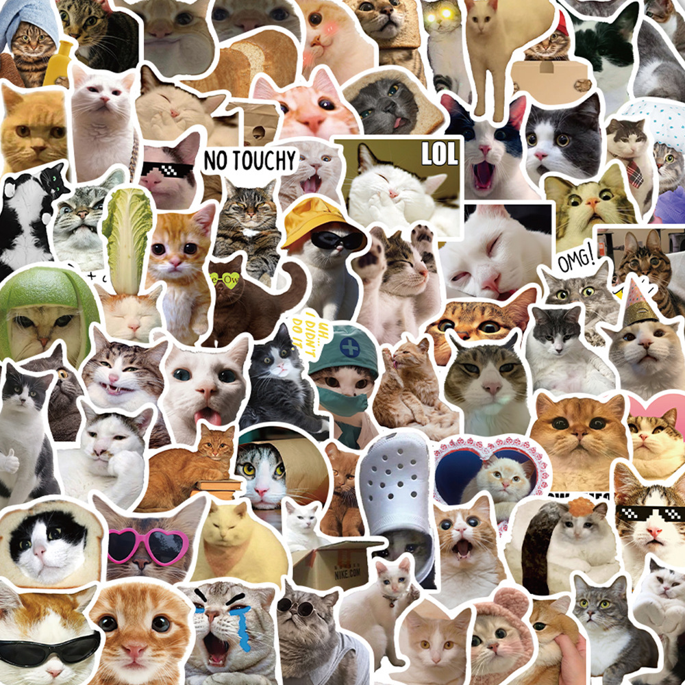 100 cute cat stickers online celebrity cat facial expression bag graffiti stickers cross-border funny cat head stickers batch