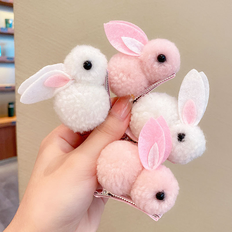 Picture of Children's Hairpin Girl Cute Super Cute Three-dimensional Rabbit Plush Hairpin Girl's Hair Hair Accessories for Autumn and Winter