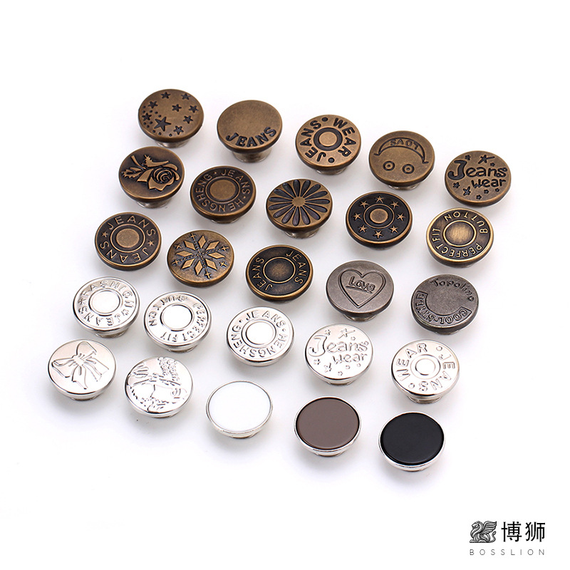 Jeans Buttons, Waist Buttons, Adjustable and Removable, Round Screw Buttons, Outwears, Round Metal Four-Button Buttons
